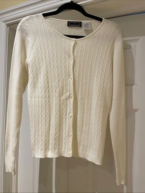 Daniel Hechter 100% Cotton Cream Cable-Knit Button Cardigan Preppy Quiet Luxury